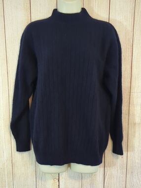 Vintage Rafaella Navy Blue Ribbed Mock Neck Angora Hair Lambs Wool Sweater